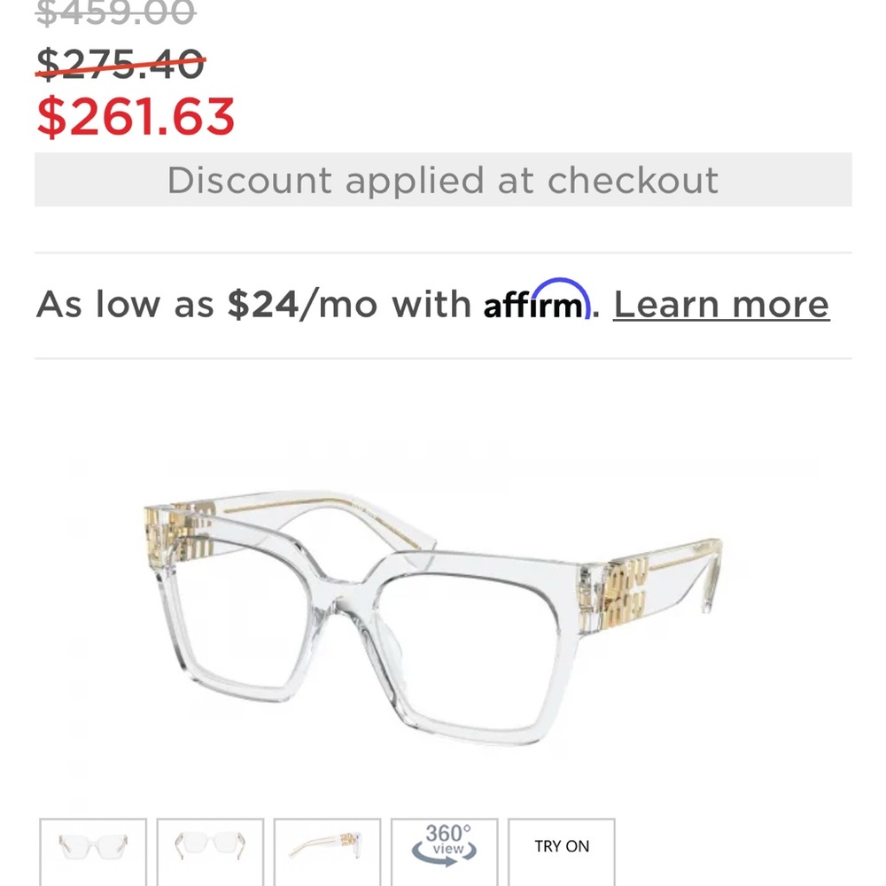 Miu Miu Clear and Gold Glasses